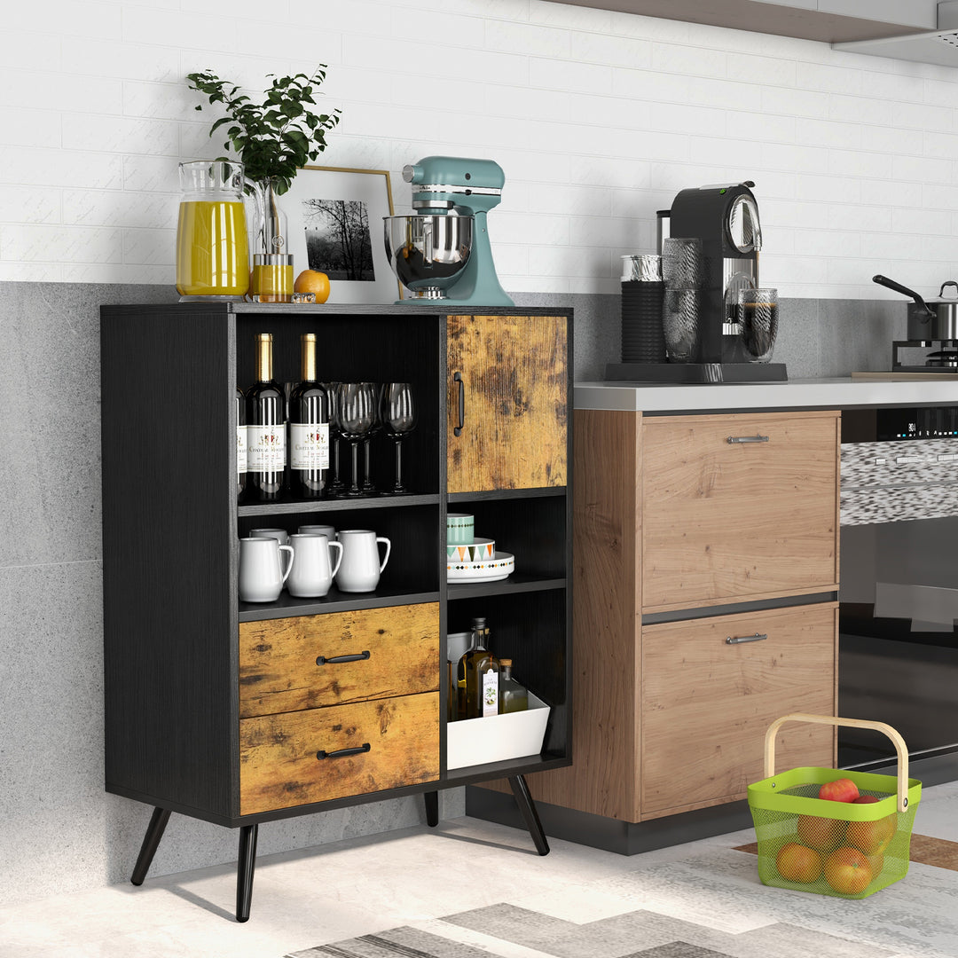 Mid-century Buffet Sideboard with 2 Drawer and 4 Open Compartments