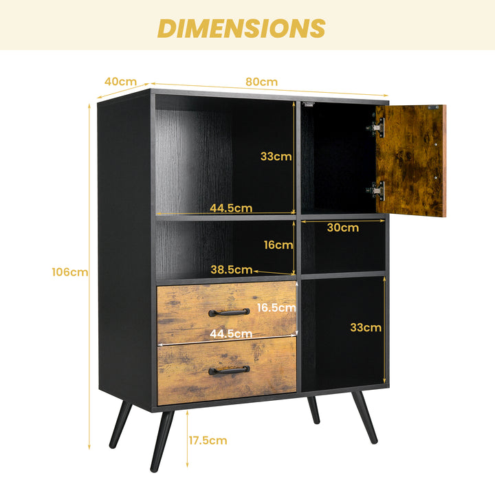 Mid-century Buffet Sideboard with 2 Drawer and 4 Open Compartments