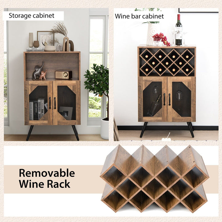 Industrial Wine Bar Cabinet with Removable Wine Rack