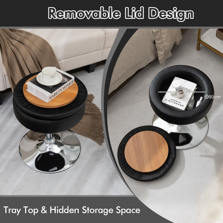 360° Swivel Vanity Stool with Removable Tray Lid-Black