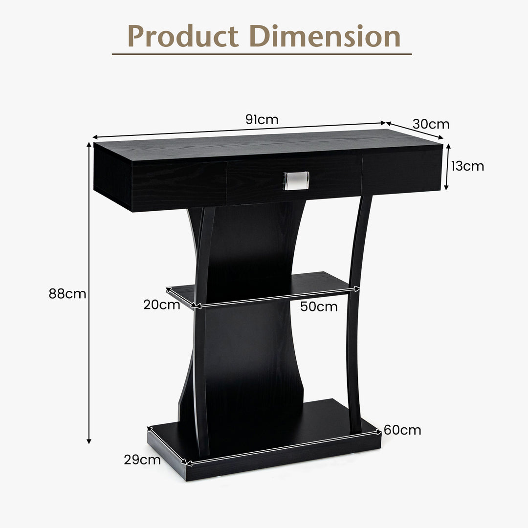 T-Shaped Console Table for Small Space-Black