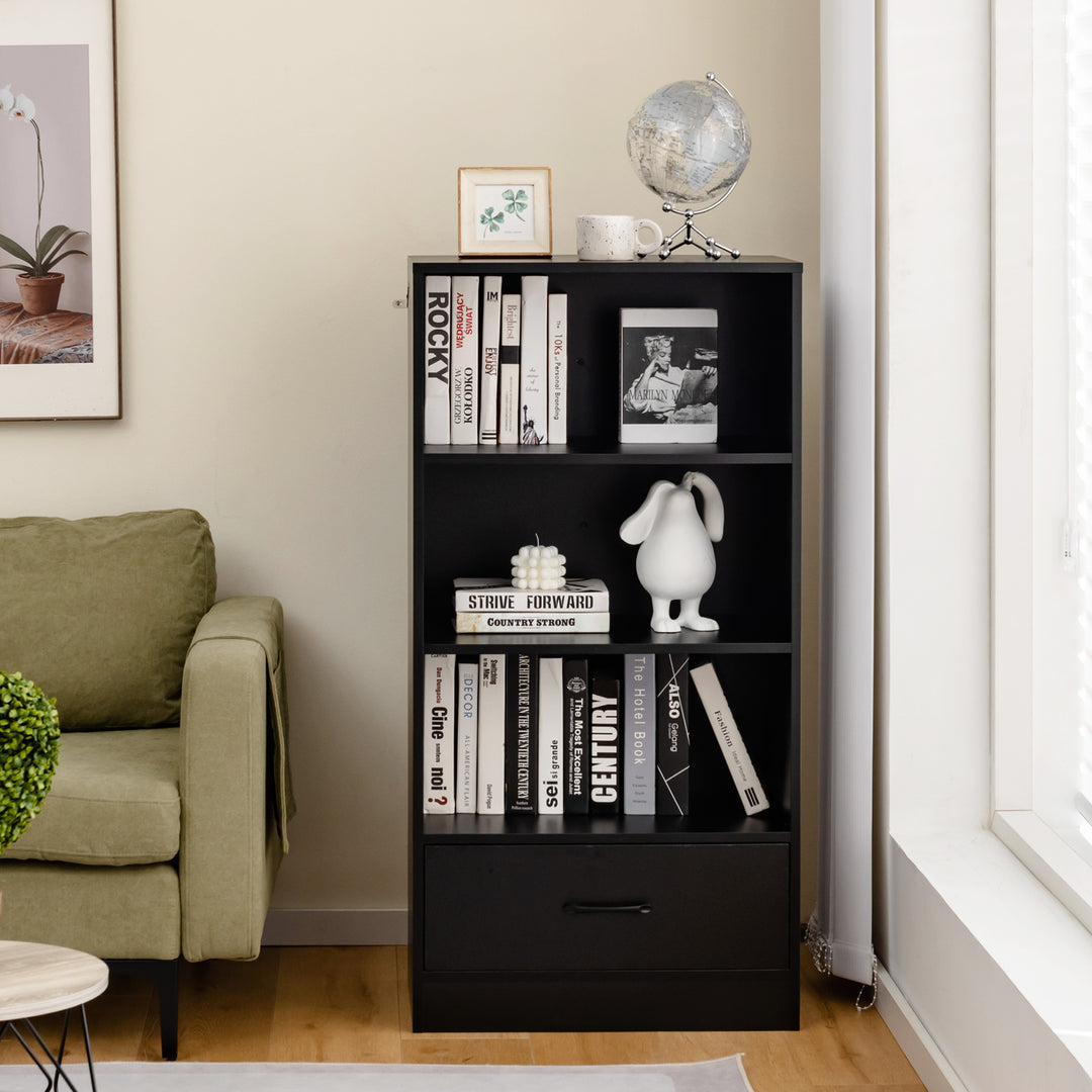 Storage Bookshelf Cabinet with Drawer-Black