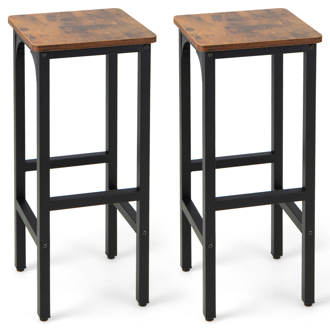 Bar Stools Set of 2 with Footrest and Adjustable Pads-Rustic Brown