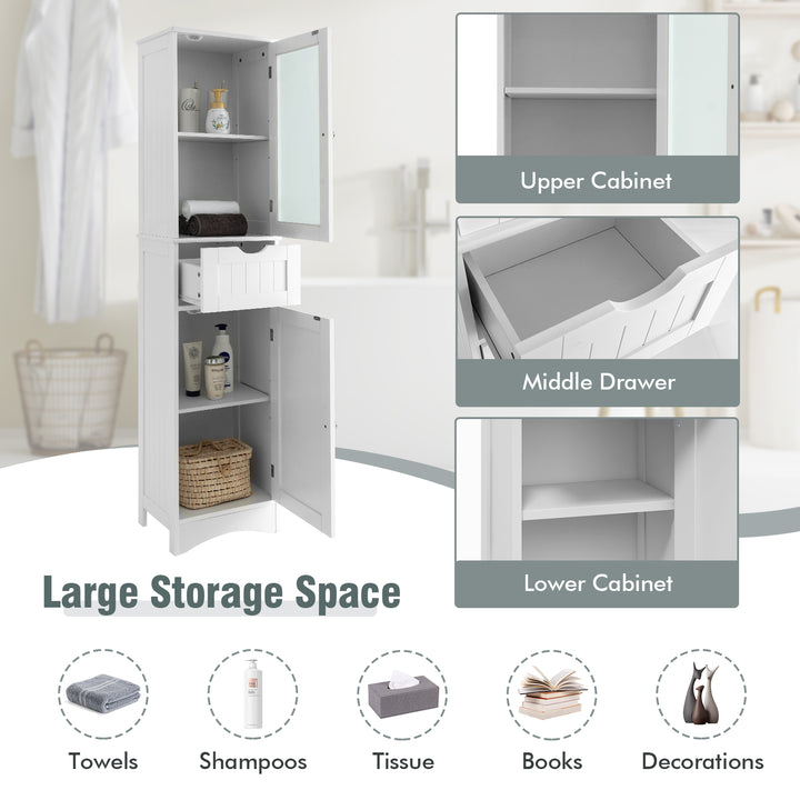 Tall Bathroom Storage Cabinet with Adjustable Shelves and 2 Doors-White