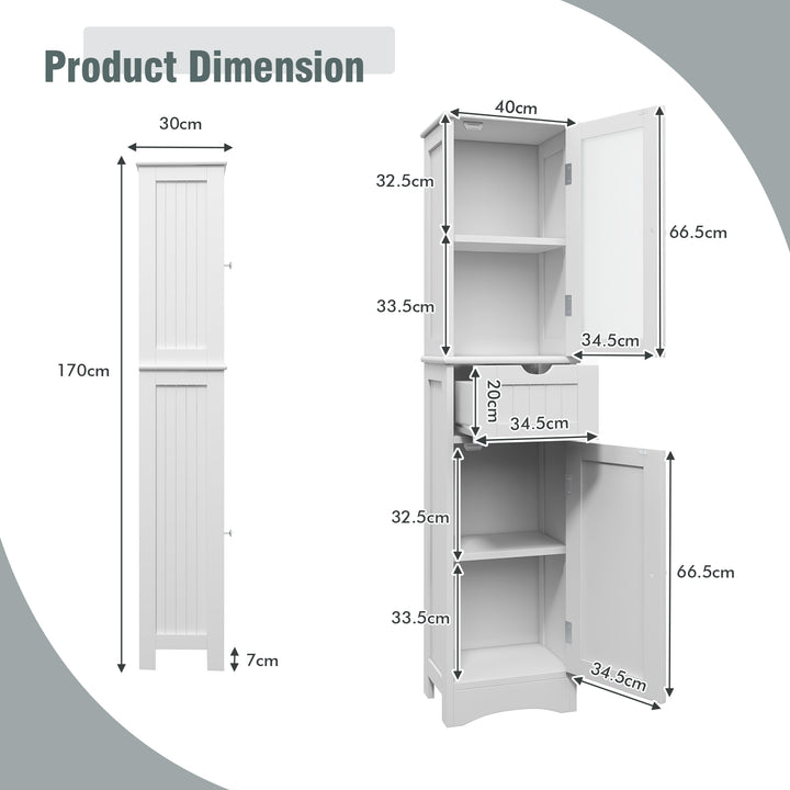 Tall Bathroom Storage Cabinet with Adjustable Shelves and 2 Doors-White