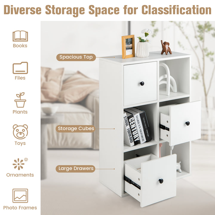 Storage Bookcase with 3 Drawers for Living Room, Bedroom-White