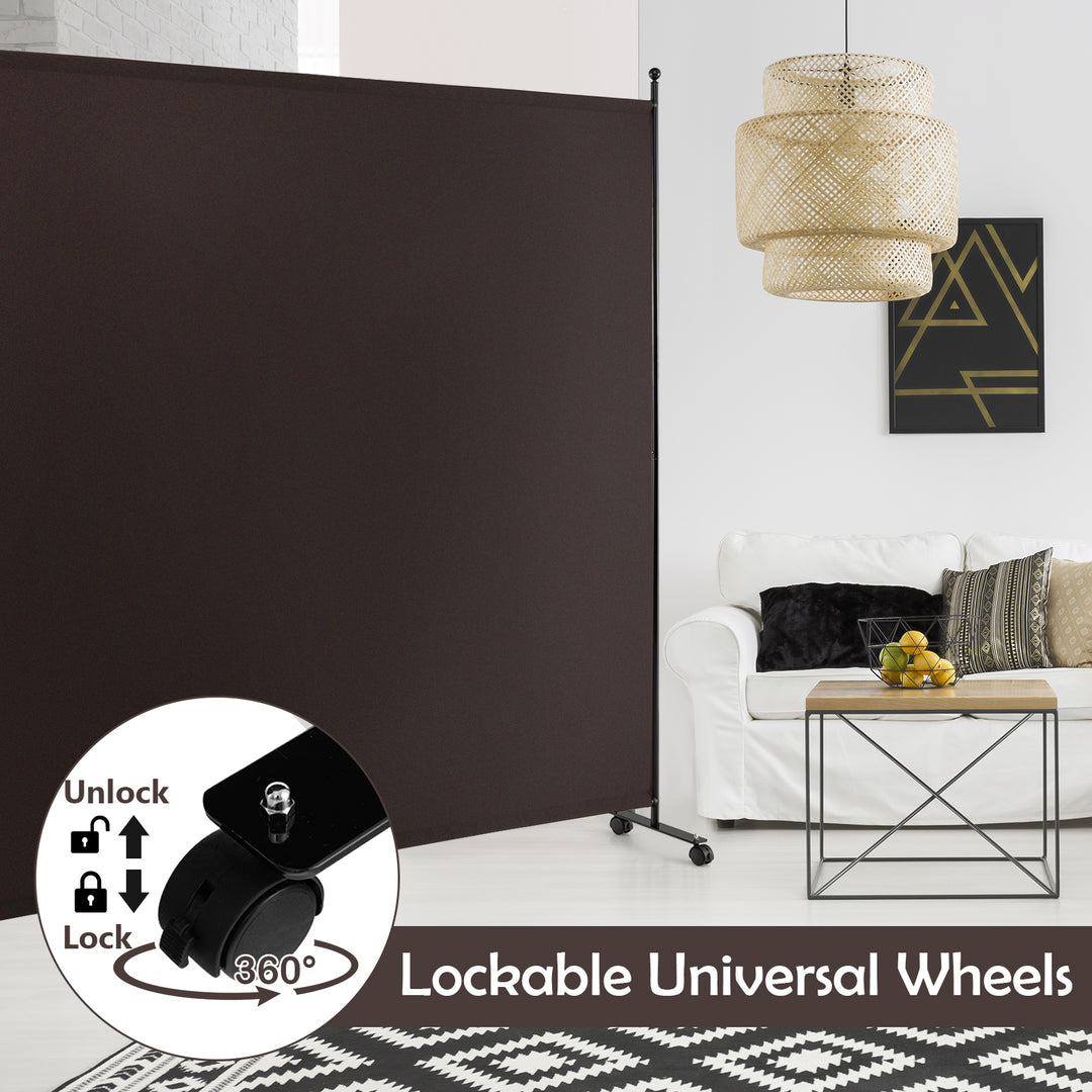 Single Panel Rolling Room Divider with Smooth Wheels-Brown