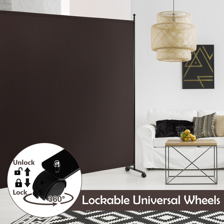 Single Panel Rolling Room Divider with Smooth Wheels-Brown
