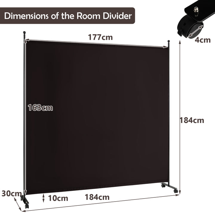 Single Panel Rolling Room Divider with Smooth Wheels-Brown