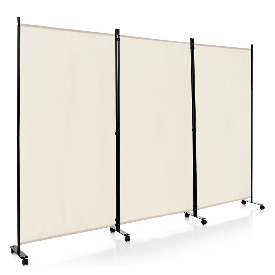 3-Panel Folding Room Divider with Wheels for Living Room Bedroom-White