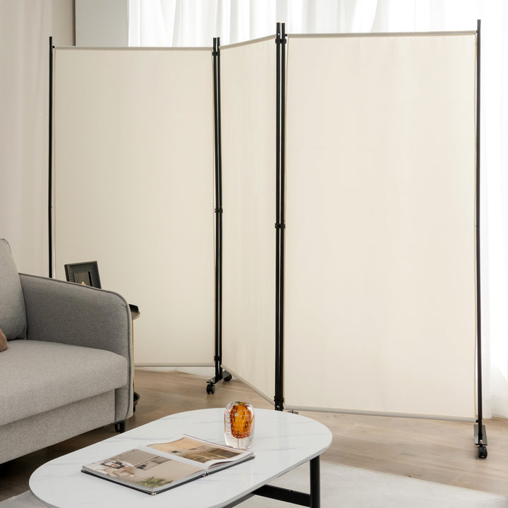 3-Panel Folding Room Divider with Wheels for Living Room Bedroom-White