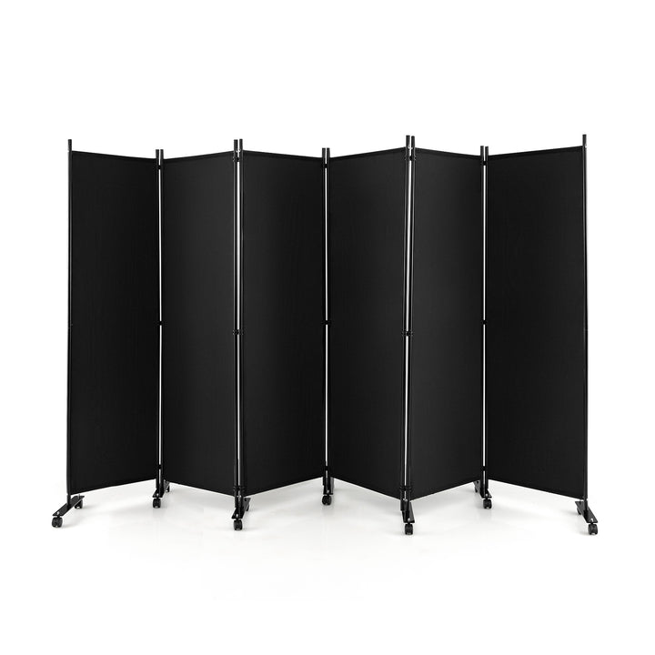 6 Panel Room Divider on Wheels-Black