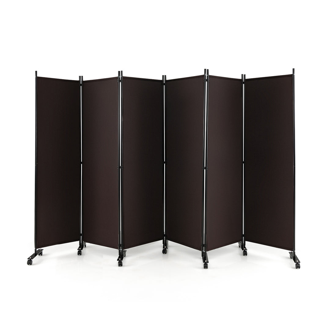 6 Panel Room Divider on Wheels for Indoor-Brown