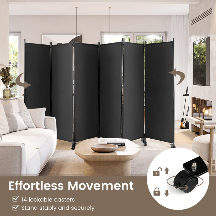 6 Panel Room Divider on Wheels for Indoor-Grey