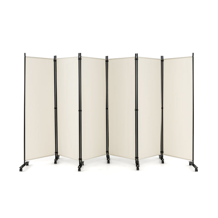 6 Panel Room Divider on Wheels-White