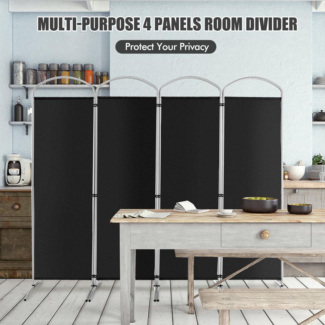 4 Panel Freestanding Folding Room Divider for Living Room Office-Black