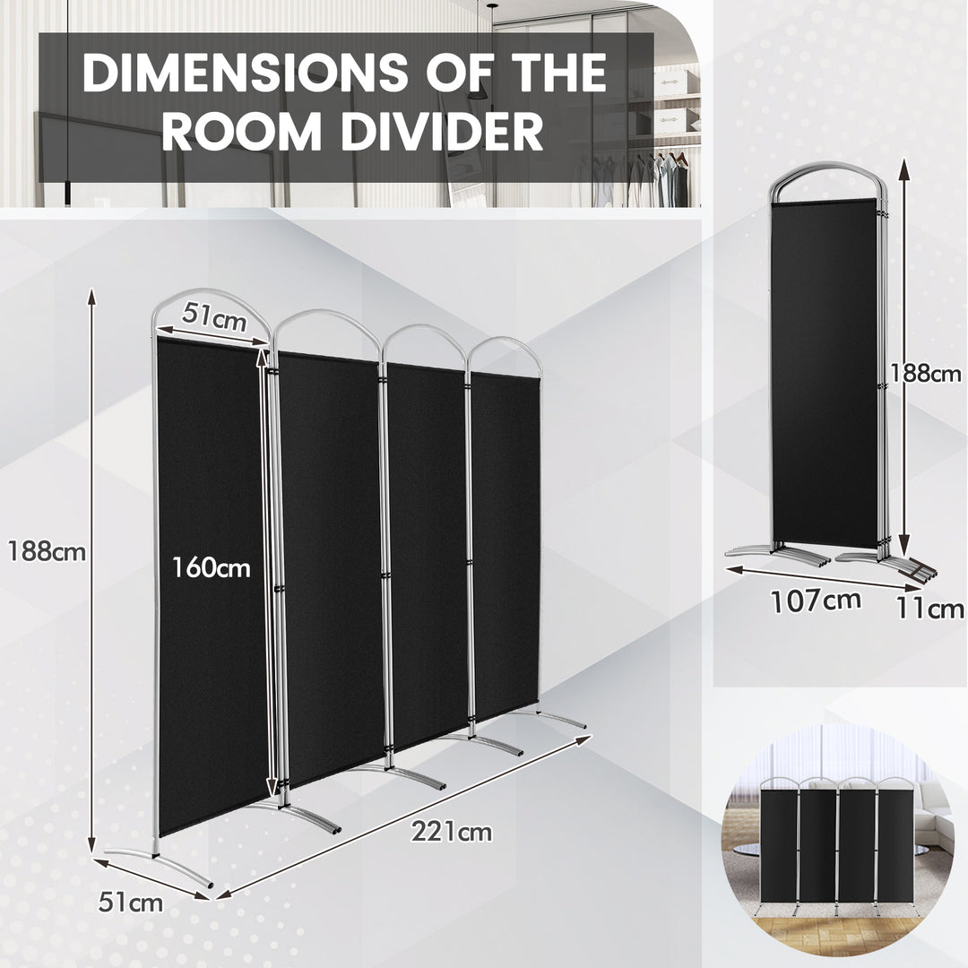 4 Panel Freestanding Folding Room Divider for Living Room Office-Black