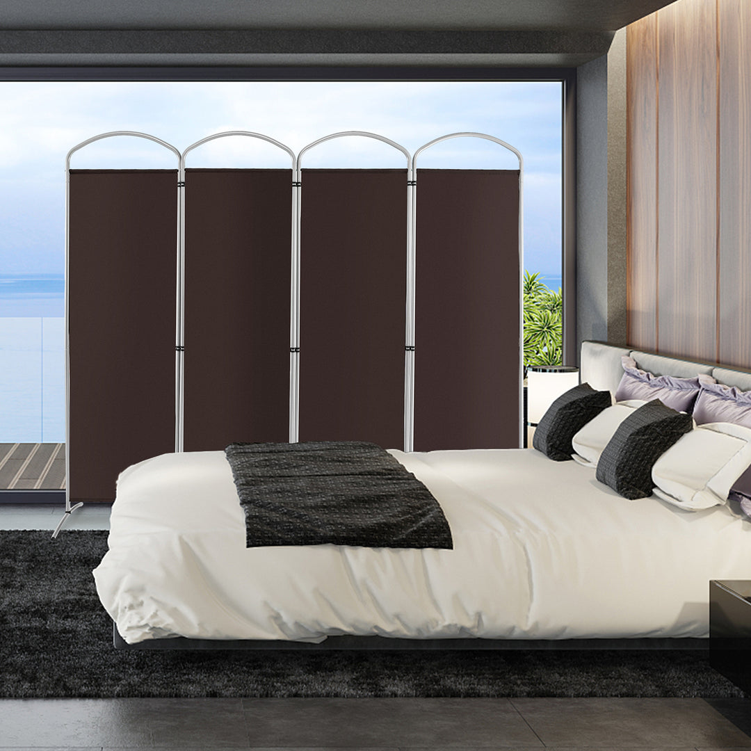 4 Panel Freestanding Folding Room Divider for Living Room Office-Brown