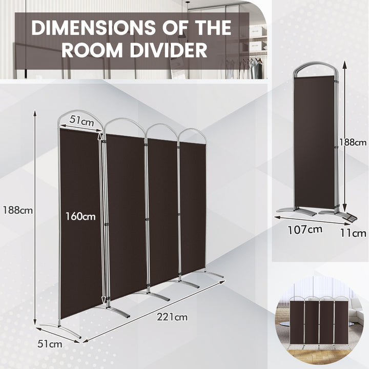 4 Panel Freestanding Folding Room Divider for Living Room Office-Brown