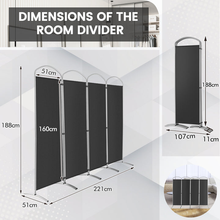 4 Panel Freestanding Folding Room Divider for Living Room Office-Grey