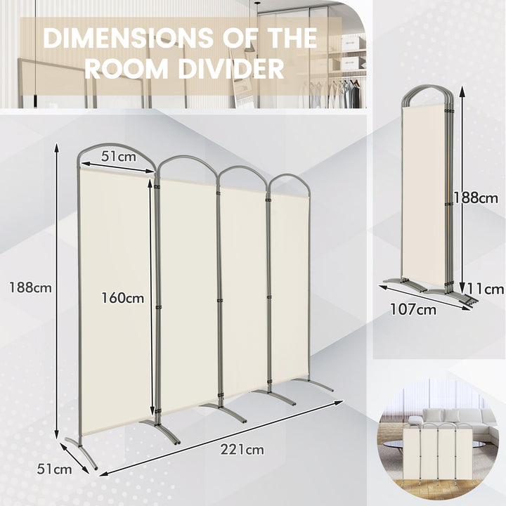 4 Panel Freestanding Folding Room Divider for Living Room Office-White