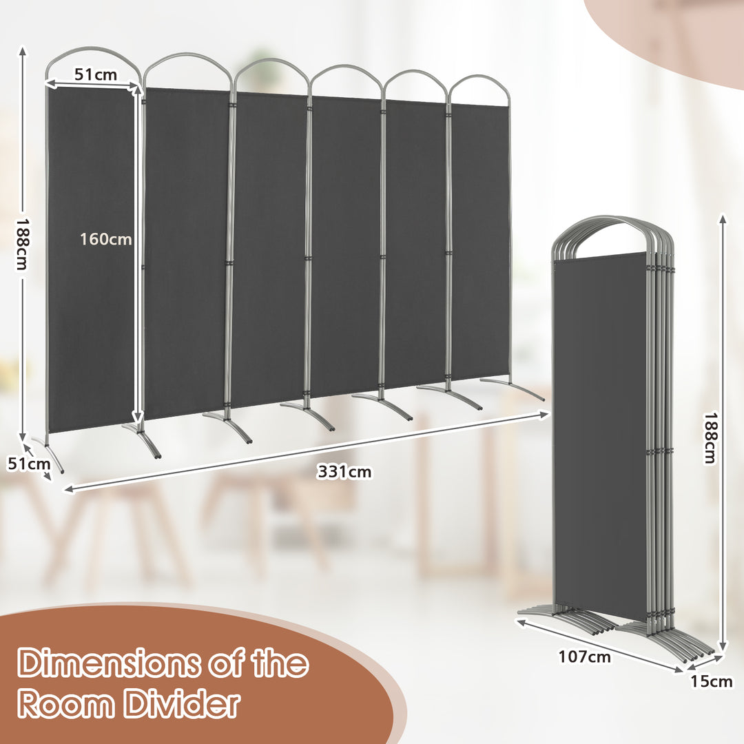 6 Panel Freestanding Folding Room Divider for Home Office-Grey