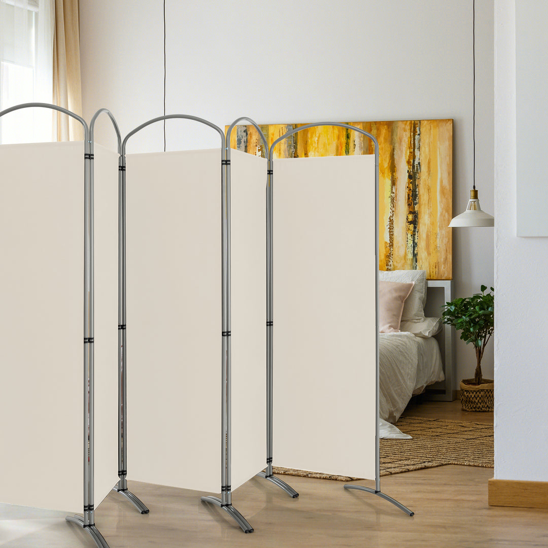 6 Panel Freestanding Folding Room Divider for Home Office-Cream