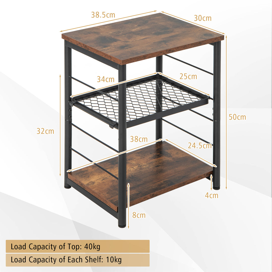 Side Table with Adjustable Mesh Shelf for Living Room Bedroom-Rustic Brown