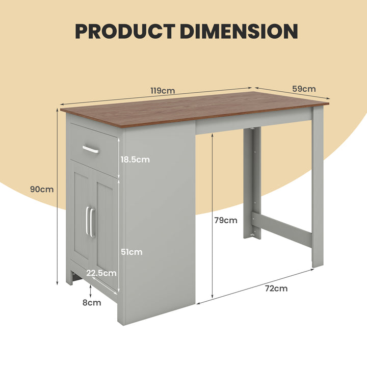 Counter Height Table with Storage Rectangular Pub Dining Table-Grey