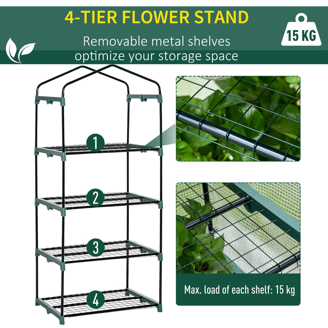 Outsunny 4 Tiers Mini Portable Greenhouse Plant Grow Shed Metal Frame PE Cover 160H x 70L x 50Wcm, White