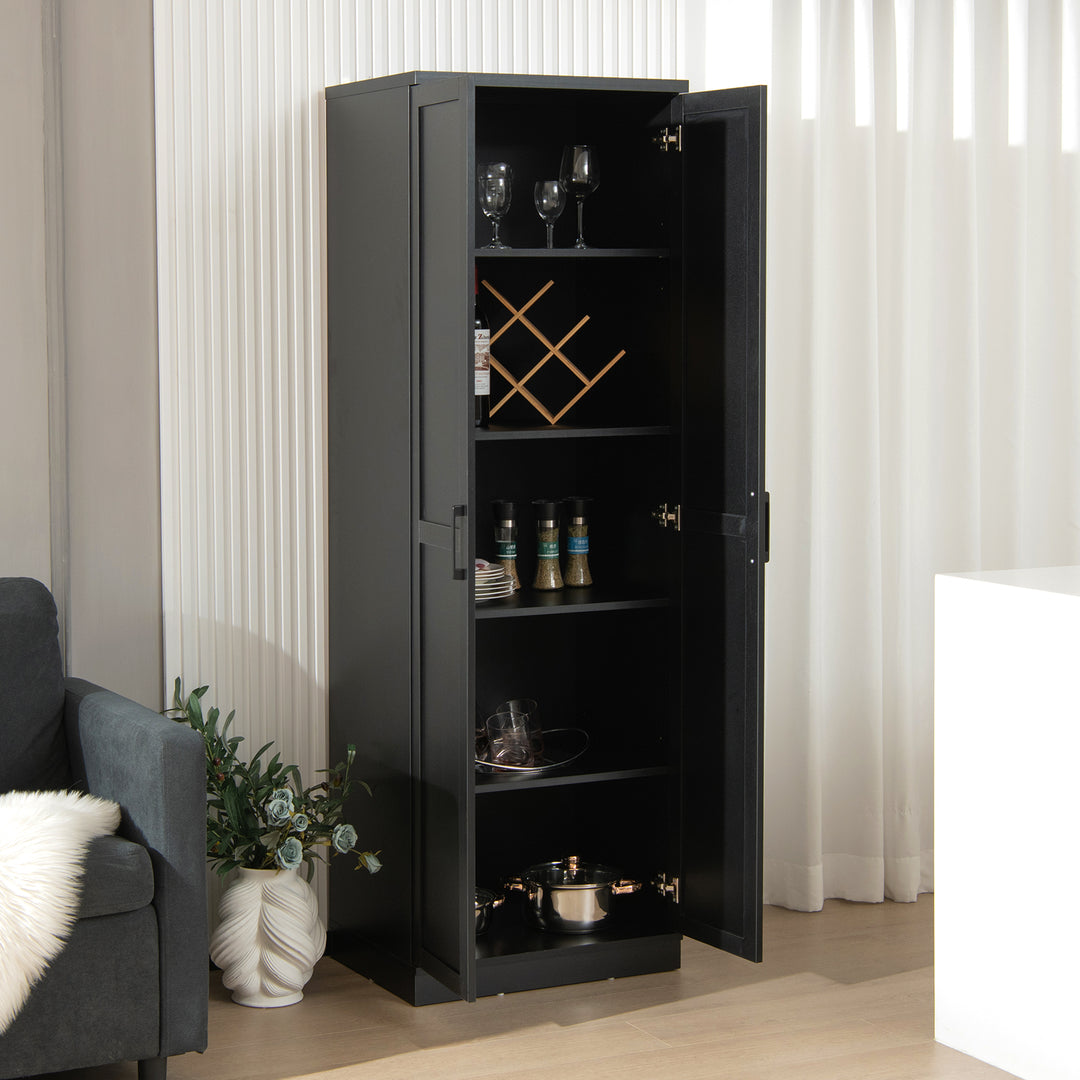 Wooden Storage Cabinet with 2 Doors and Adjustable Shelves-Black