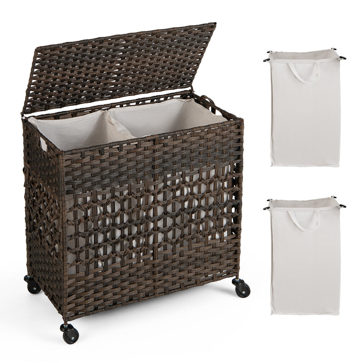 Laundry Hamper Lid & Removable Liner Bag-Brown