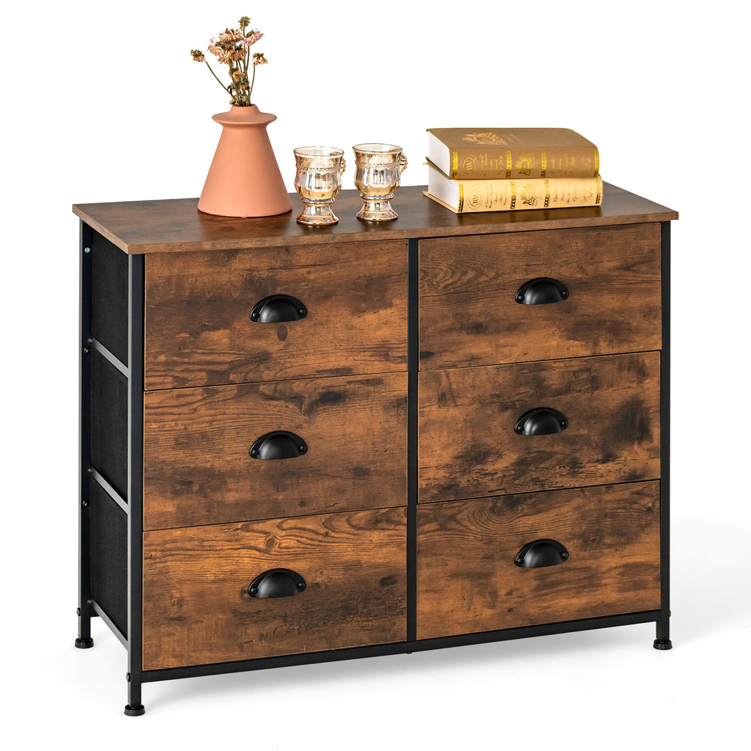 Dresser with 6 Foldable Fabric Drawers- Rustic Brown