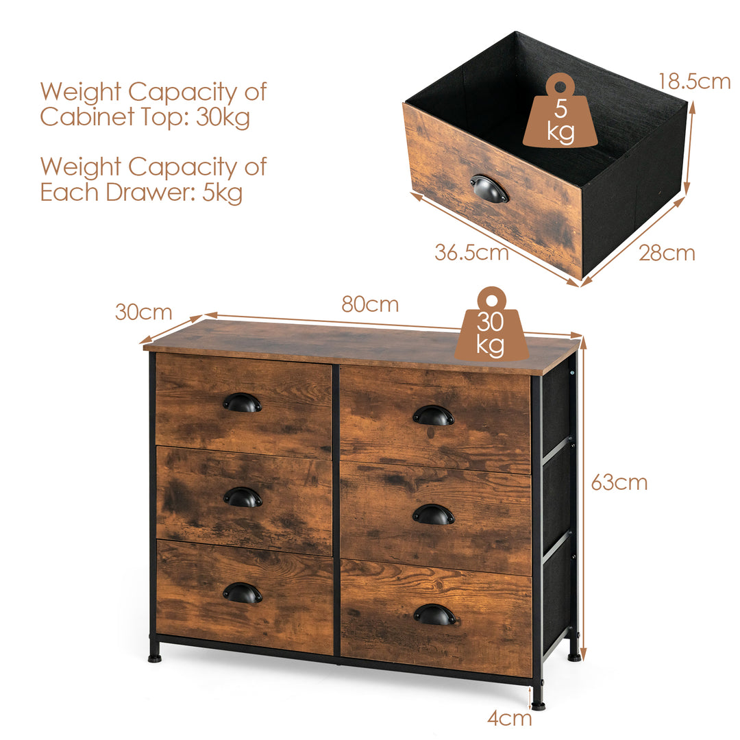 Dresser with 6 Foldable Fabric Drawers- Rustic Brown