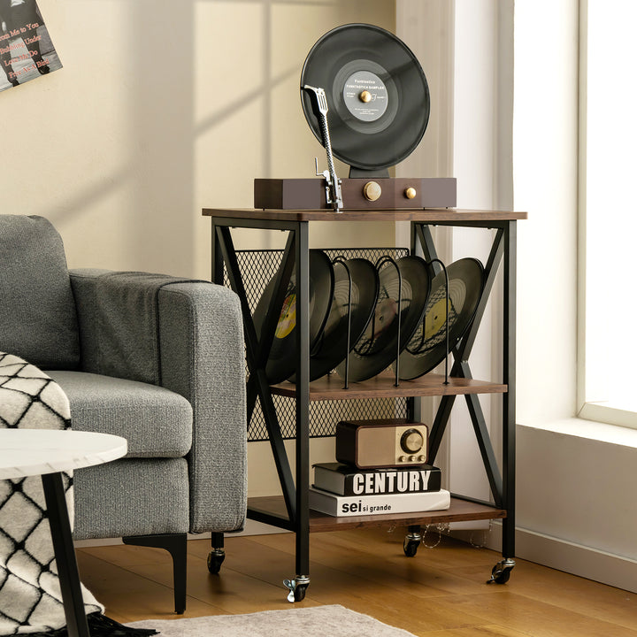 3-tier Record Player Stand Vinyl Record Storage Table-Rustic Brown