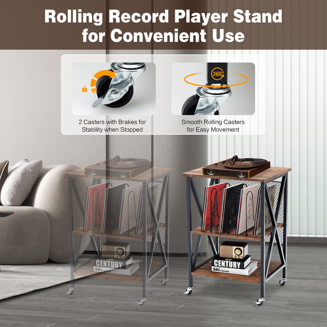 3-tier Record Player Stand Vinyl Record Storage Table-Rustic Brown