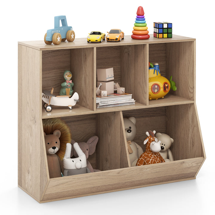 5-Cube Kids Toy Storage Organizer with Anti-Tipping Kits-Natural