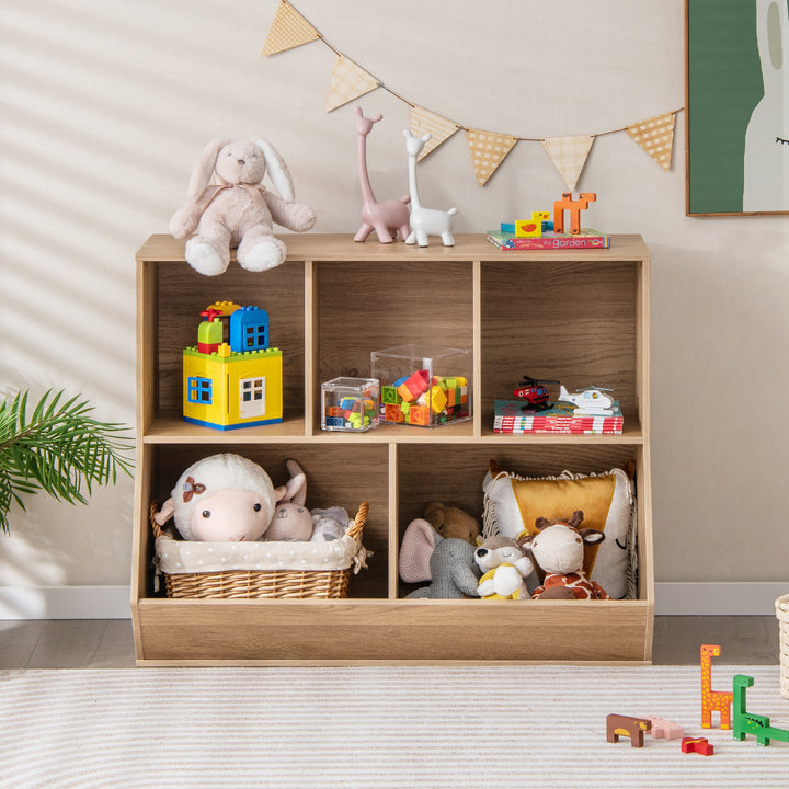 5-Cube Kids Toy Storage Organizer with Anti-Tipping Kits-Natural