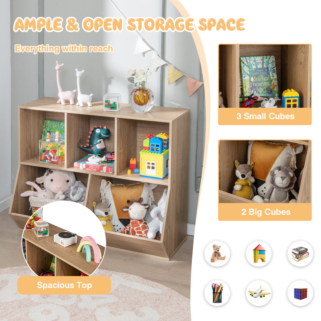 5-Cube Kids Toy Storage Organizer with Anti-Tipping Kits-Natural