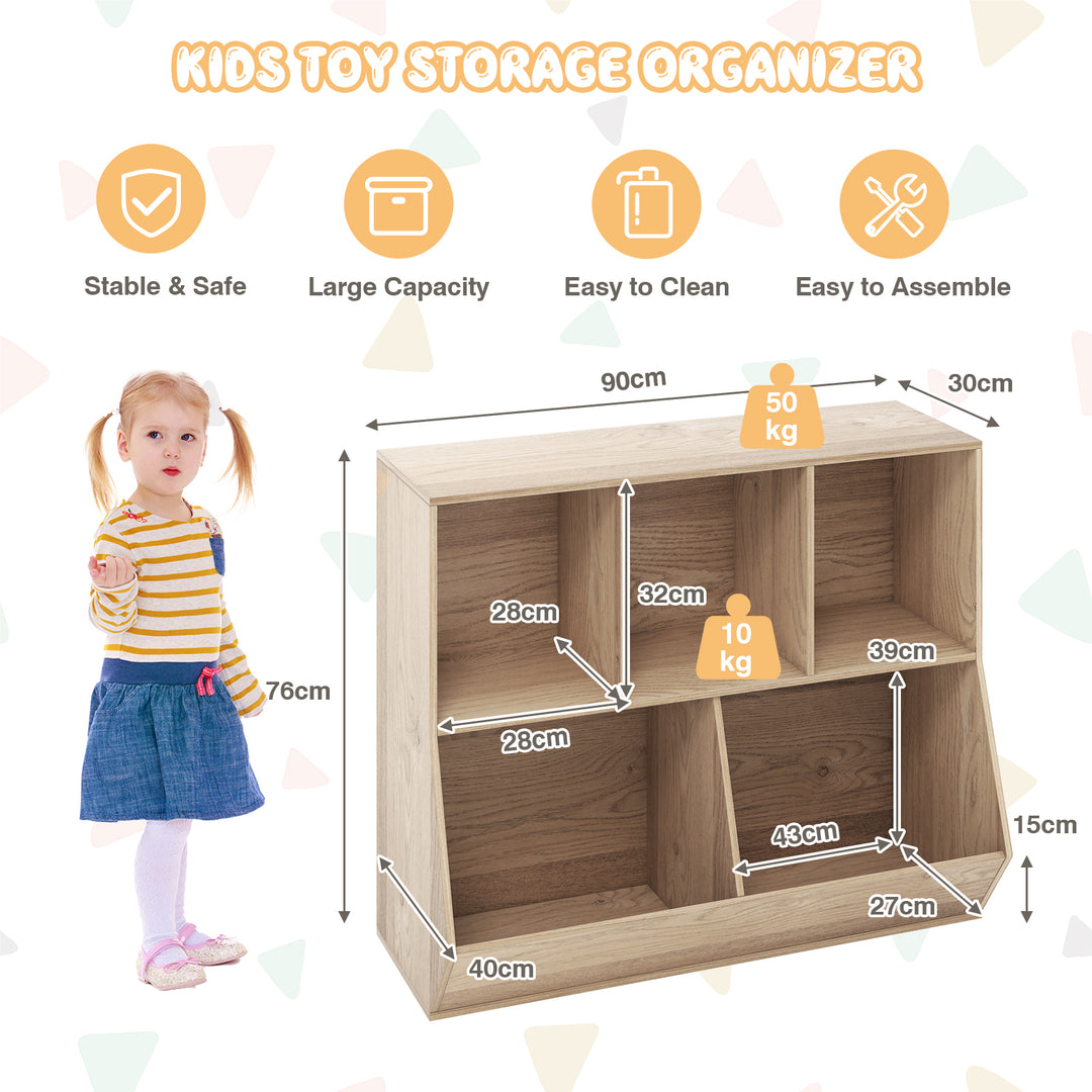 5-Cube Kids Toy Storage Organizer with Anti-Tipping Kits-Natural
