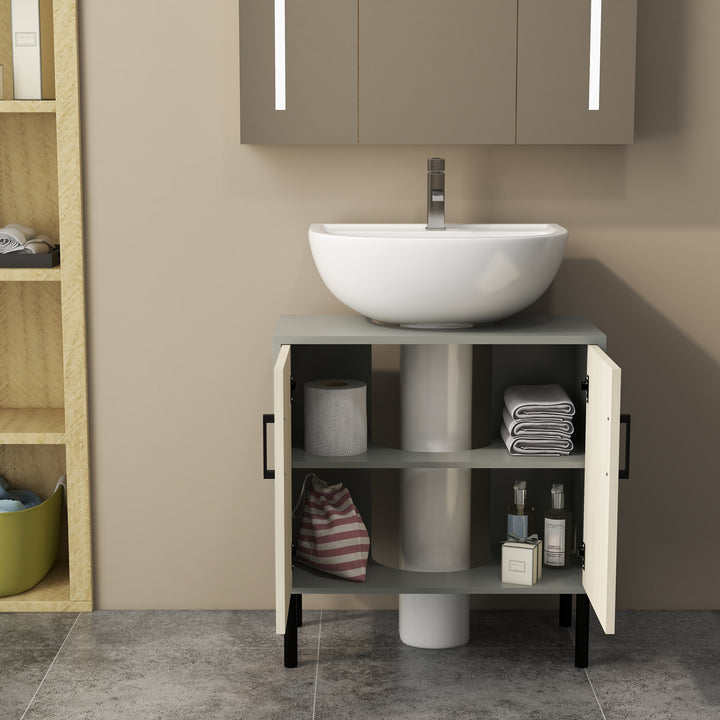 Kleankin Under Sink Cabinet, Under Sink Unit Bathroom Vanity , Storage Cupboard with Double Doors, Storage Shelves, 60x30x61cm, Natural