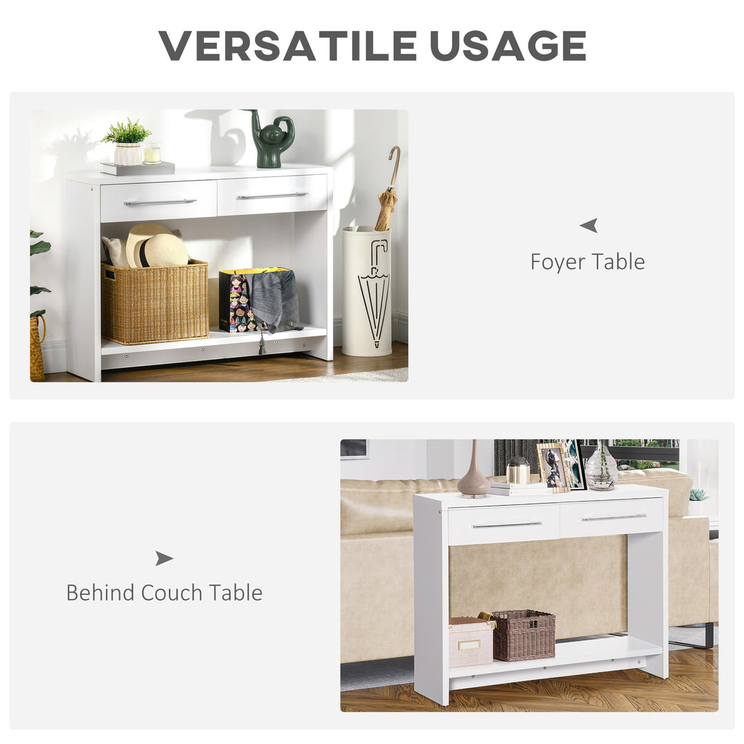 Console Table with Shelf and  Drawer, Contemporary Hallway Table for Living Room, Entryway, White