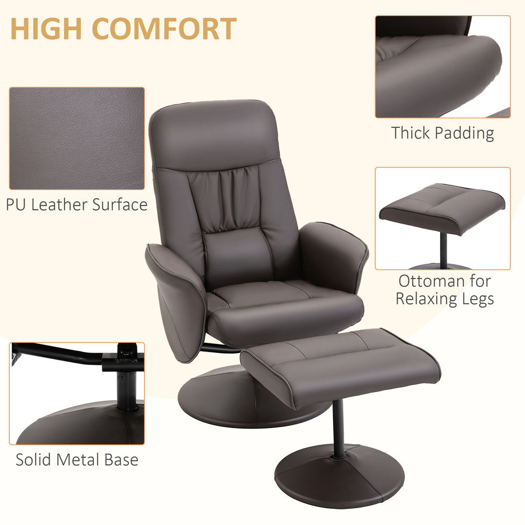 Executive Recliner Chair High Back and Footstool Armchair Lounge Seat Brown