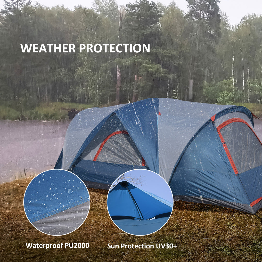 3-4 Man Camping Tent with 2 Rooms, Dome Tent with 2 Doors, Portable Carry Bag, UV Protection, for Fishing, Hiking - Blue