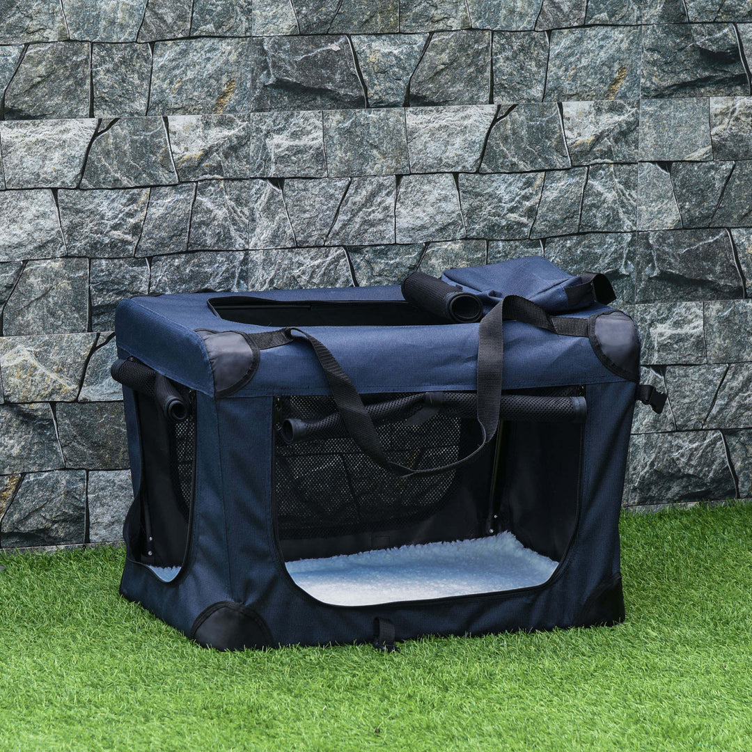 PawHut Pet Carrier Folding Cat Carrier Portable Dog Bag Soft Pet Crate w/ Cushion, 70 x 51 x 50 cm, Dark Blue