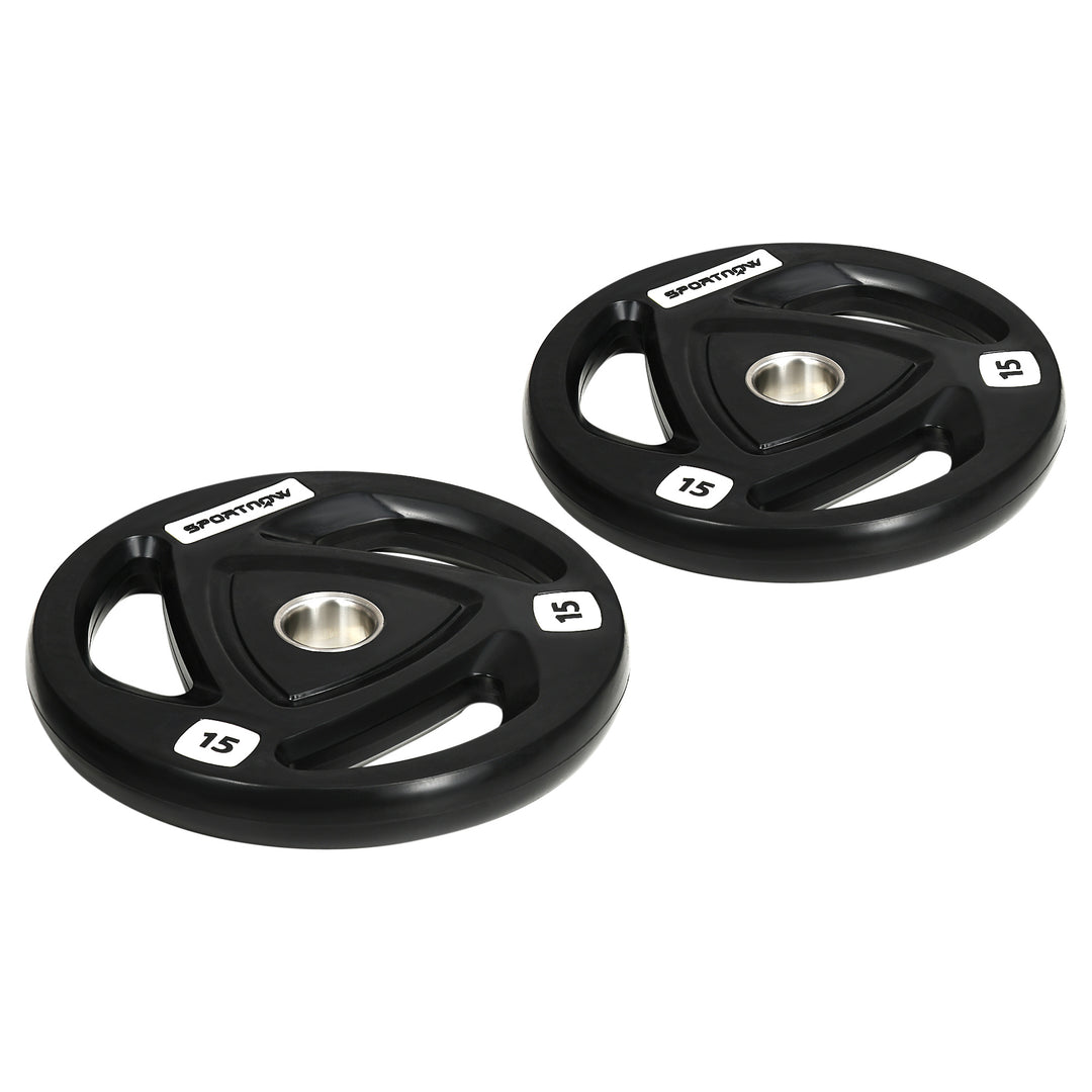 SPORTNOW 2 x 15kg Olympic Weight Plates, Tri-Grip Rubber Coated Barbell Weights Set w/ 5cm Holes, for Home, Gym, Lifting and Strength Training