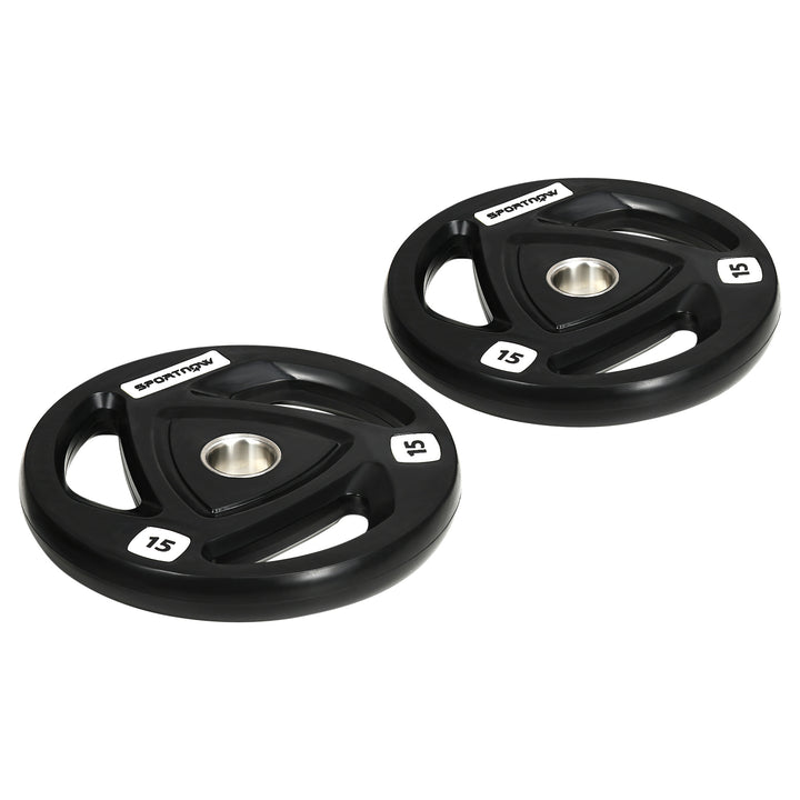 SPORTNOW 2 x 15kg Olympic Weight Plates, Tri-Grip Rubber Coated Barbell Weights Set w/ 5cm Holes, for Home, Gym, Lifting and Strength Training