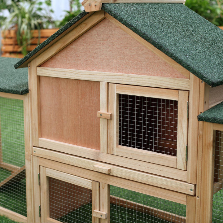 PawHut Deluxe Two-Storey Wooden Bunny Rabbit Hutch, Guinea Pig Hutch, w/ Ladder Outdoor Run Box Slide-out Tray 210 x 45.5 x 84.5 cm