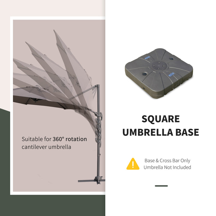Square Cantilever Patio Parasol Base Water or Sand Filled with Wheels Crossbar Heavy-Duty Umbrella Stand