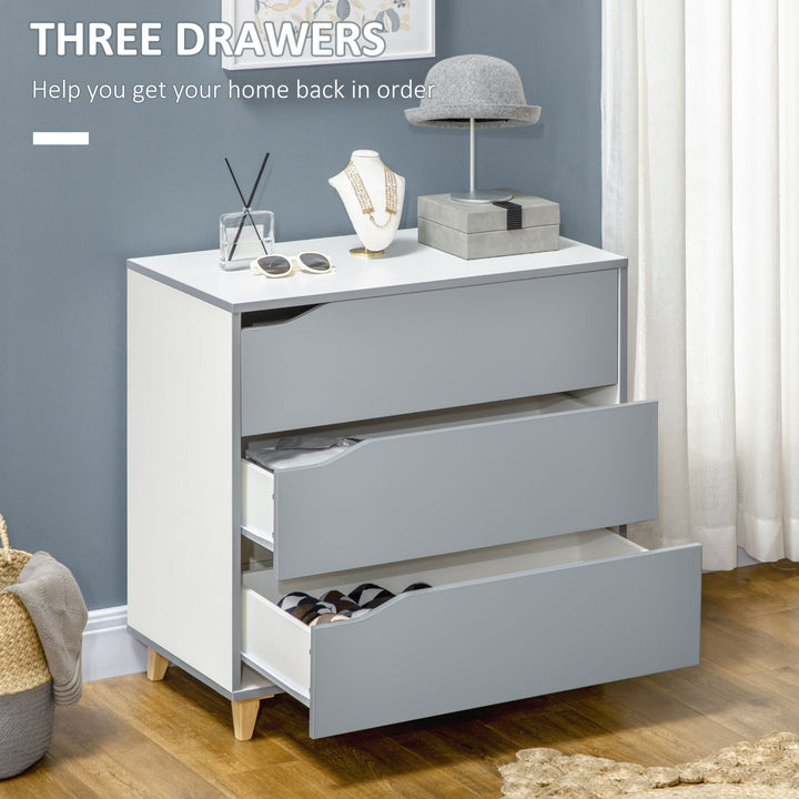 Drawer Chest, 3-Drawer Storage Cabinet Unit with Pine Wood Legs for Bedroom, Living Room, 75cmx42cmx75cm, Grey